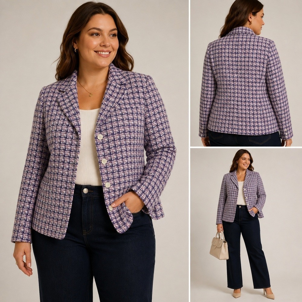 Amanda Smith Suits Blazer Purple Pink Tweed Button Front Jacket WMS SZ14